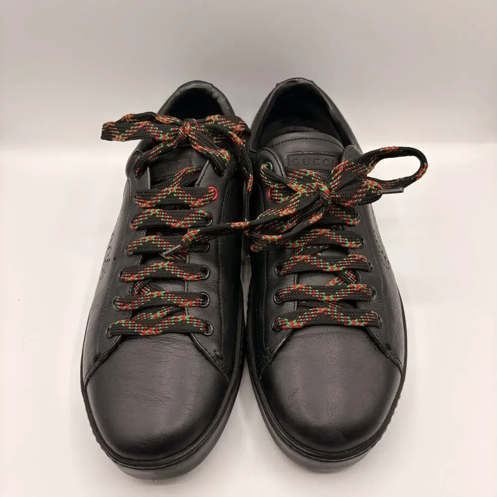 GUCCI Leather Perforated Logo Low Top Trainer Sneakers Black Sz 9G / 9.5 US $995